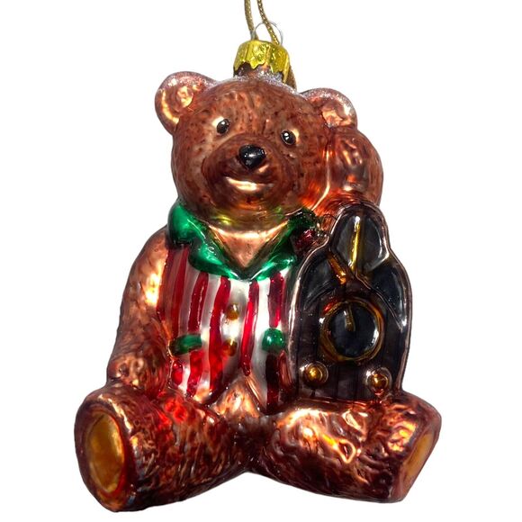 BRASS KEY BK Teddy Bear in Time Christmas Ornament Hand Blown Glass VTG 1999 - Picture 5 of 9